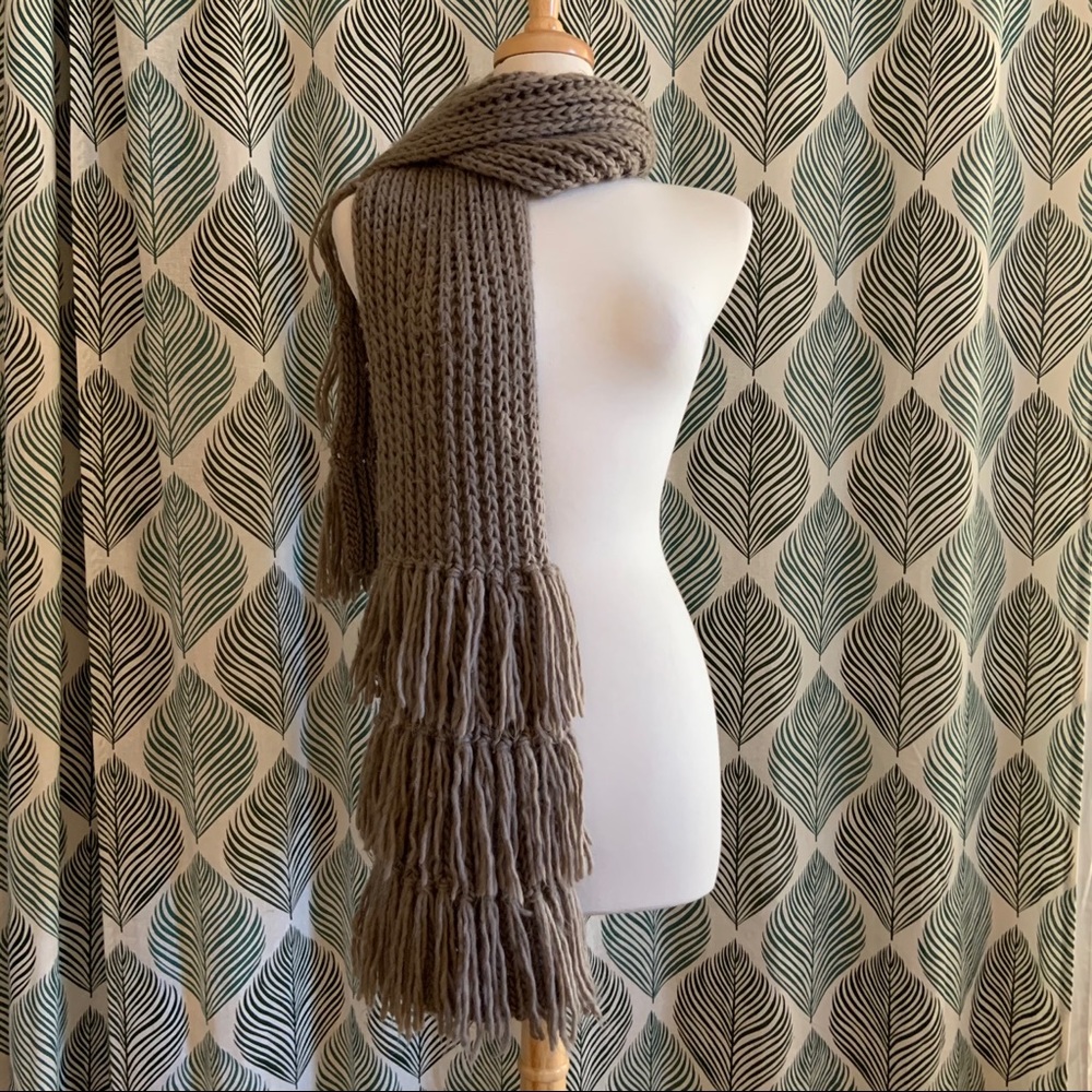 Chunky Warm Knitted Tiered Fringe Scarf
